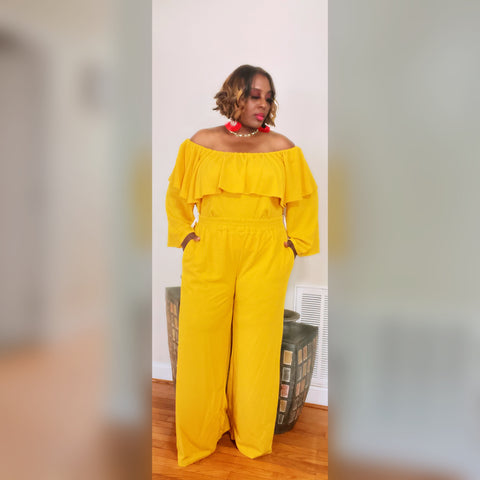 Mustard Off The Shoulder Pant Set