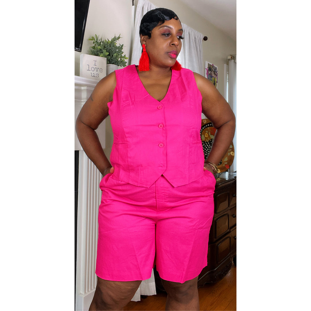 Fuschia Vest Short Set