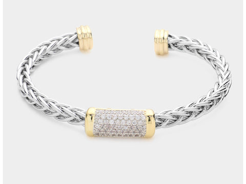 CZ Stone Rectangle Cuff Bracelet