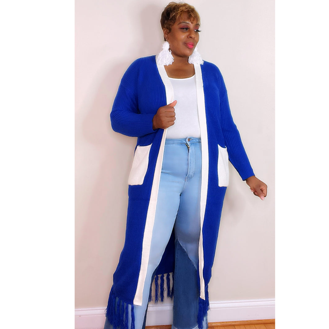 Blue and White Long Cardigan