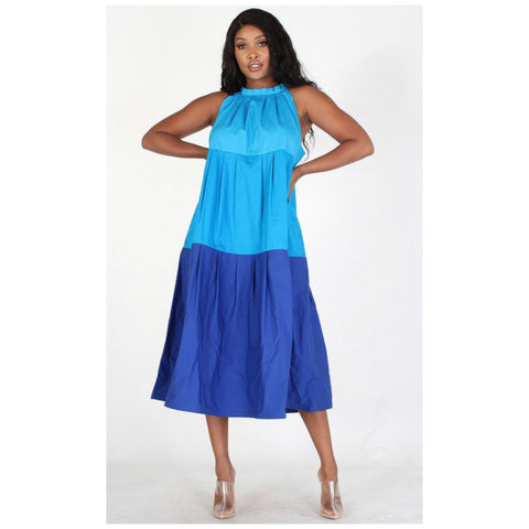 Blue Love Color Block Dress